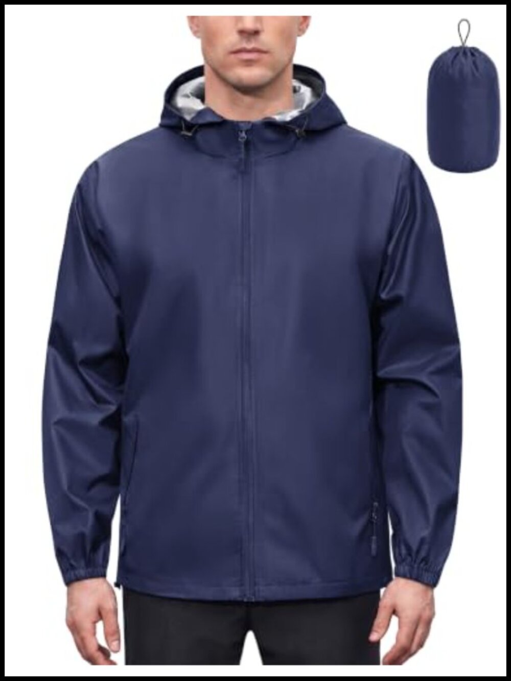 Mens Waterproof Rain Jacket Hooded Packable Windbreaker
